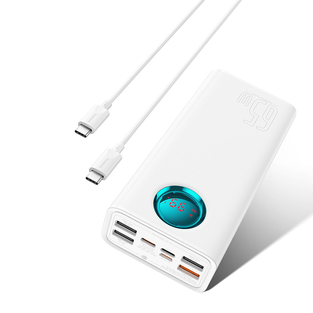 Външна батерия Baseus Amblight Digital Display, 26800mAh, 65W, QC + PD, 1 x USB-C - 4 x USB-A, Бяла P10022402223-00