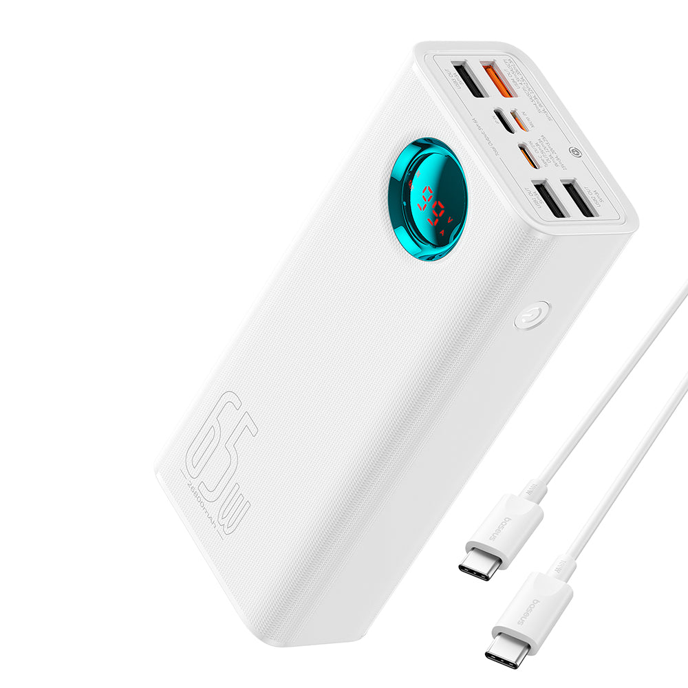 Външна батерия Baseus Amblight Digital Display, 26800mAh, 65W, QC + PD, 1 x USB-C - 4 x USB-A, Бяла P10022402223-00