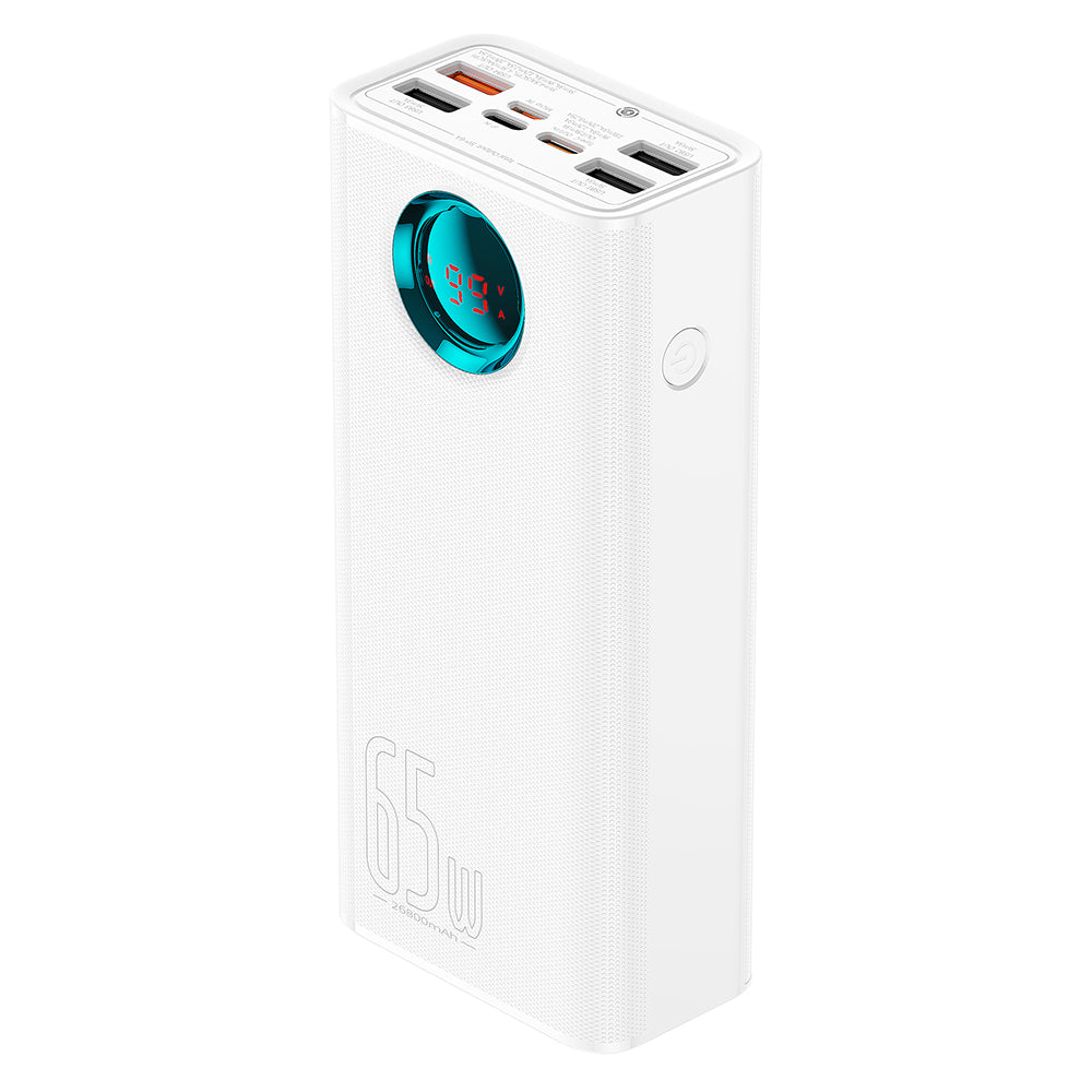 Външна батерия Baseus Amblight Digital Display, 26800mAh, 65W, QC + PD, 1 x USB-C - 4 x USB-A, Бяла P10022402223-00