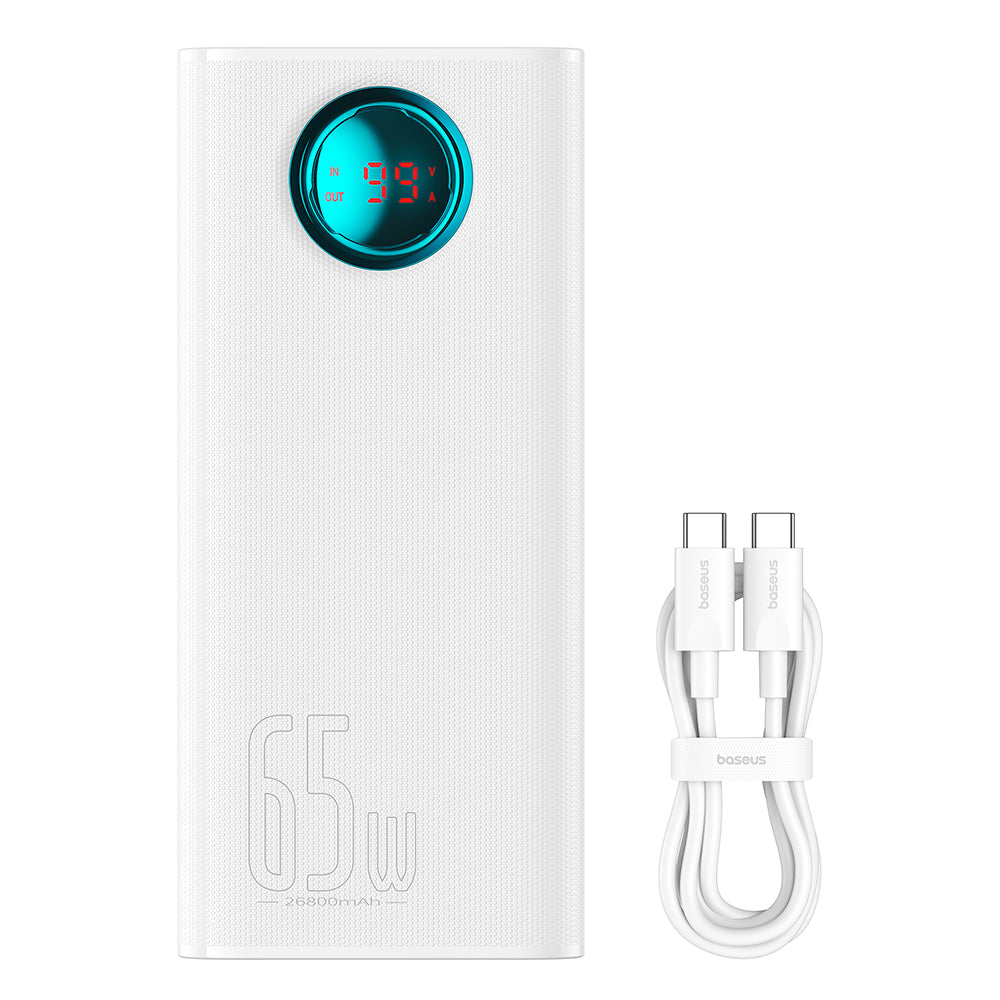 Външна батерия Baseus Amblight Digital Display, 26800mAh, 65W, QC + PD, 1 x USB-C - 4 x USB-A, Бяла P10022402223-00