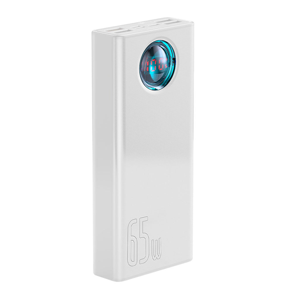 Външна батерия Baseus Amblight Digital Display, 30000mAh, 65W, QC + PD, 1 x USB-C - 4 x USB-A, Бяла PPLG000102
