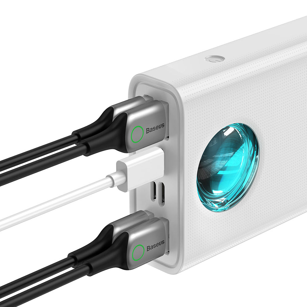Външна батерия Baseus Amblight Digital Display, 30000mAh, 65W, QC + PD, 1 x USB-C - 4 x USB-A, Бяла PPLG000102