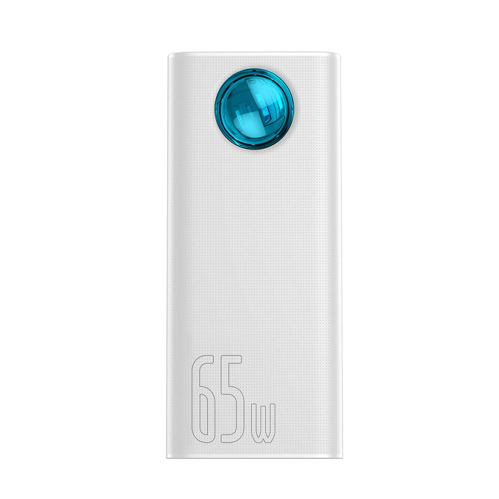Външна батерия Baseus Amblight Digital Display, 30000mAh, 65W, QC + PD, 1 x USB-C - 4 x USB-A, Бяла PPLG000102