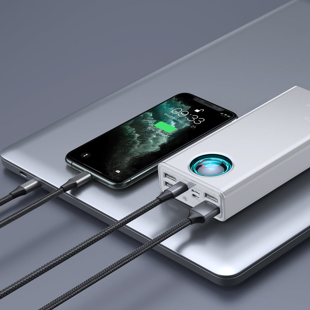 Външна батерия Baseus Amblight Digital Display, 30000mAh, 65W, QC + PD, 1 x USB-C - 4 x USB-A, Бяла PPLG000102
