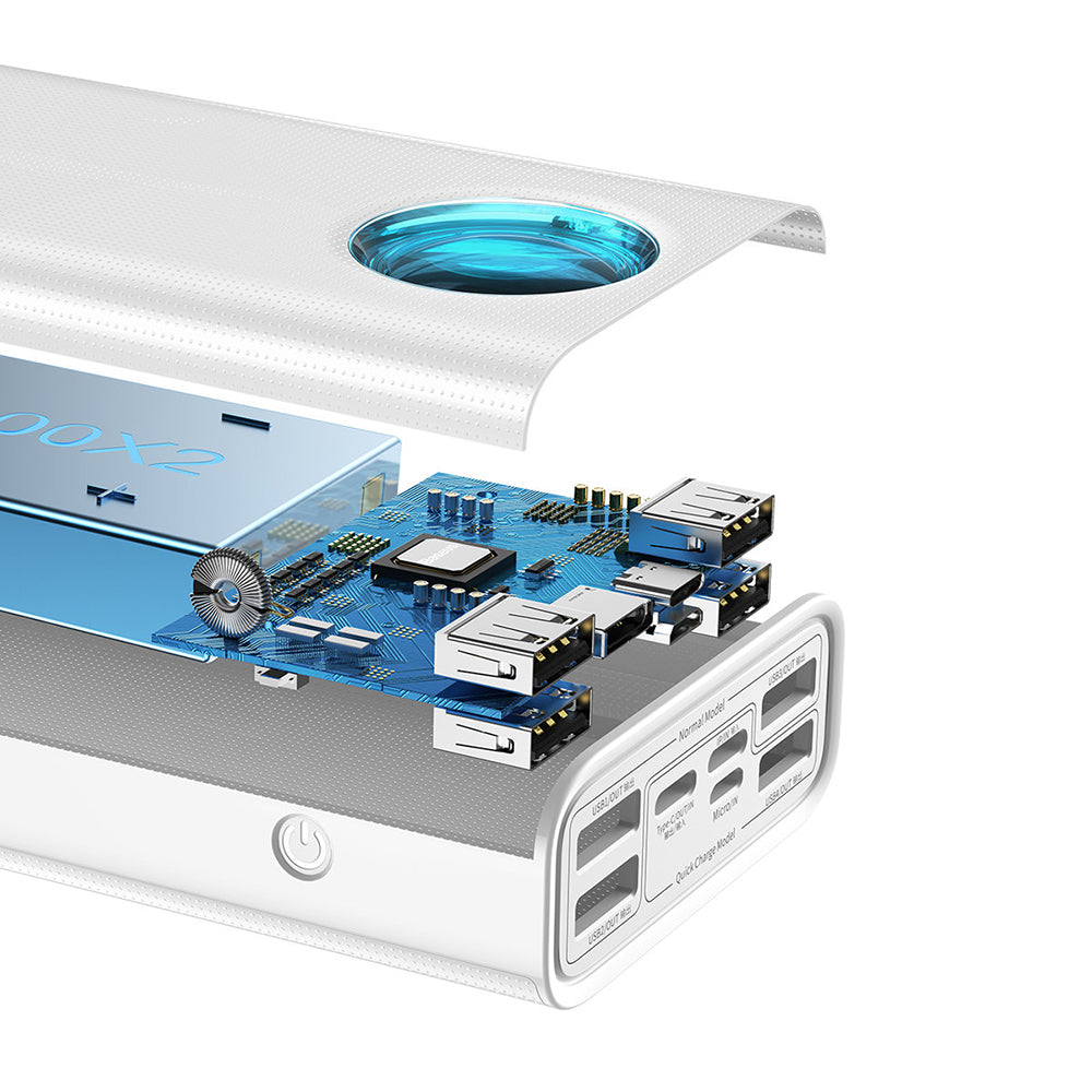 Външна батерия Baseus Amblight Digital Display, 30000mAh, 65W, QC + PD, 1 x USB-C - 4 x USB-A, Бяла PPLG000102