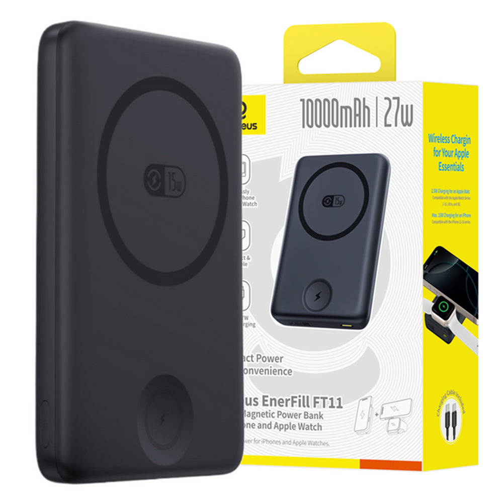 Външна батерия Baseus Bank EnerFill FT11, 10000mAh, 27W, PD + QI + FQI, 2 x QI - 1 x USB-C, Черна P1008210G123-00