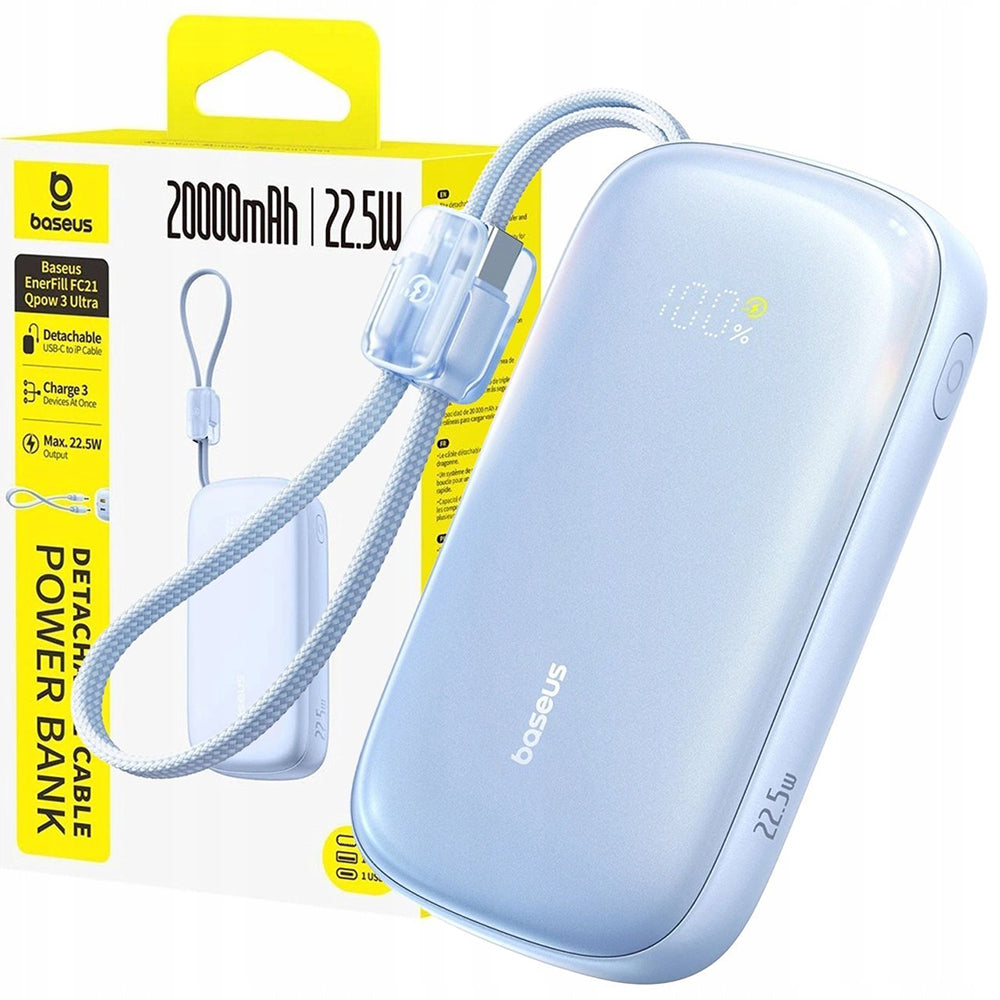 Външна батерия Baseus EnerFill FC21 Qpow 3 Ultra, 10000mAh, 22.5W, QC + PD, 1 x USB-A - 1 x USB-C, Синя E0027L03