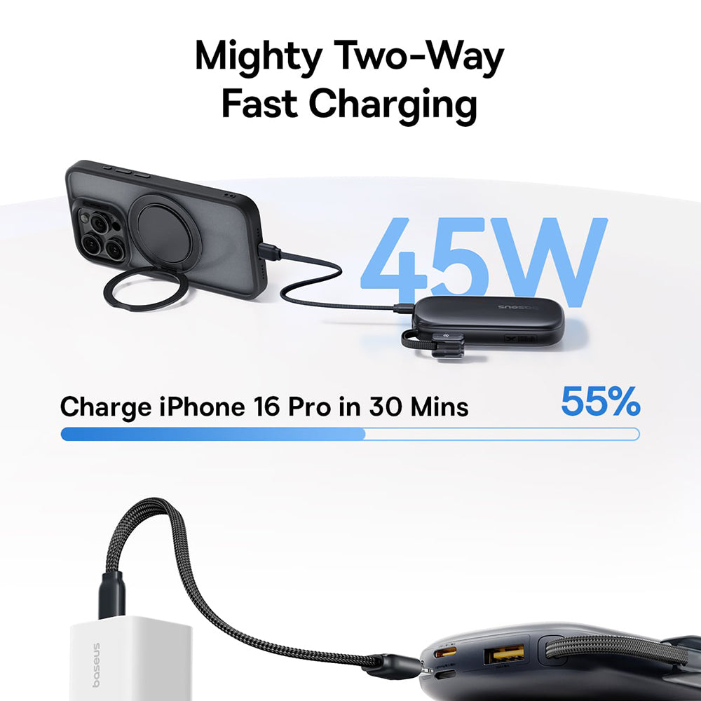 Baseus EnerFill FC21 Qpow 3 Ultra External Battery, 10000mAh, 45W, QC + PD, 1 x USB-A - 1 x USB-C, Black E0027Q00