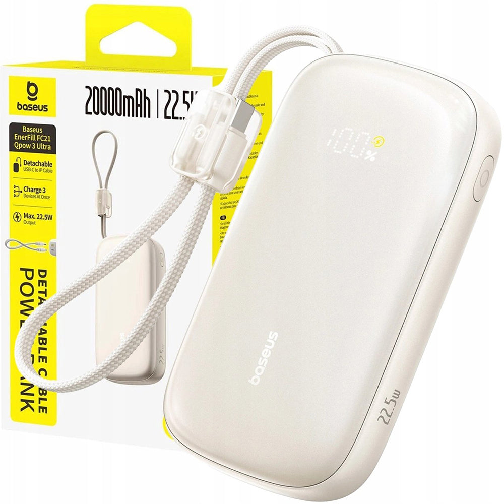 Външна батерия Baseus EnerFill FC21 Qpow 3 Ultra, 20000mAh, 22.5W, QC + PD, 1 x USB-A - 1 x USB-C, Бежов E0027M01