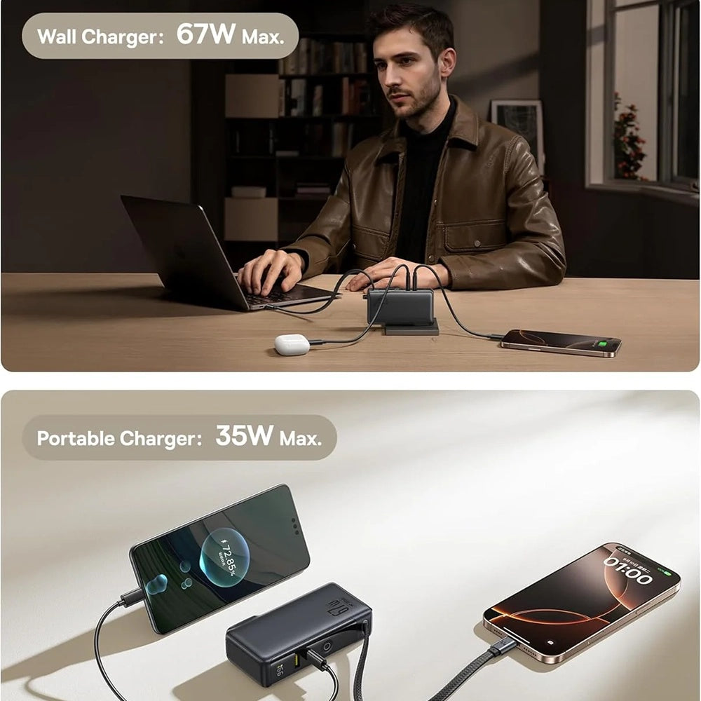 Външна батерия Baseus Nomos NT11 Omni US, 10000mAh, 67W, QC + PD, 1 x USB-A - 2 x USB-C, Черна P10078807123-00