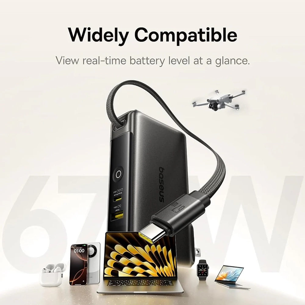 Външна батерия Baseus Nomos NT11 Omni US, 10000mAh, 67W, QC + PD, 1 x USB-A - 2 x USB-C, Черна P10078807123-00
