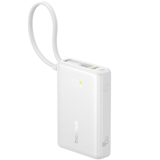 Външна батерия Baseus PicoGo, 10000mAh, 45W, QC + PD, 1 x USB-A - 2 x USB-C, Бяла P10076803213-00