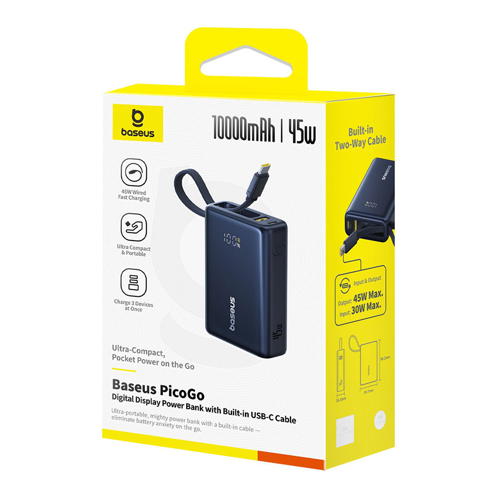 Външна батерия Baseus PicoGo, 10000mAh, 45W, QC + PD, 1 x USB-A - 2 x USB-C, Черна P10076803123-00