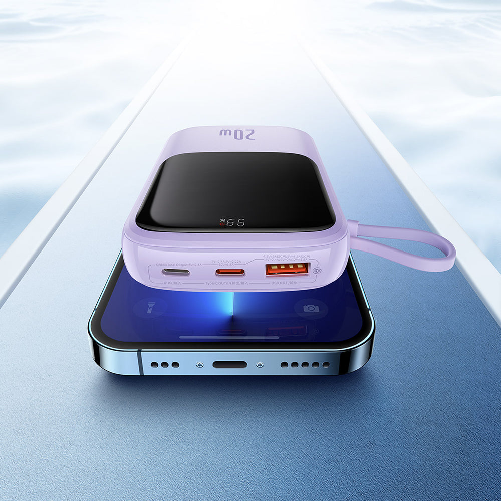 Външна батерия Baseus Qpow Pro, 20000mAh, 20W, QC + PD, 1 x Lightning - 1 x USB-A - 1 x USB-C, Лилав PPQD030005