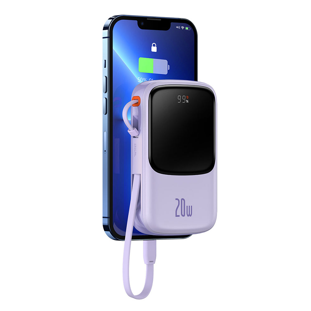 Външна батерия Baseus Qpow Pro, 20000mAh, 20W, QC + PD, 1 x Lightning - 1 x USB-A - 1 x USB-C, Лилав PPQD030005