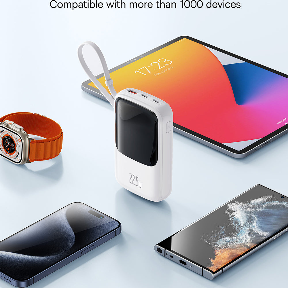 Външна батерия Baseus Qpow Pro+, 10000mAh, 22.5W, QC + PD, 1 x USB-A - 2 x USB-C, Бяла P10067101213-00