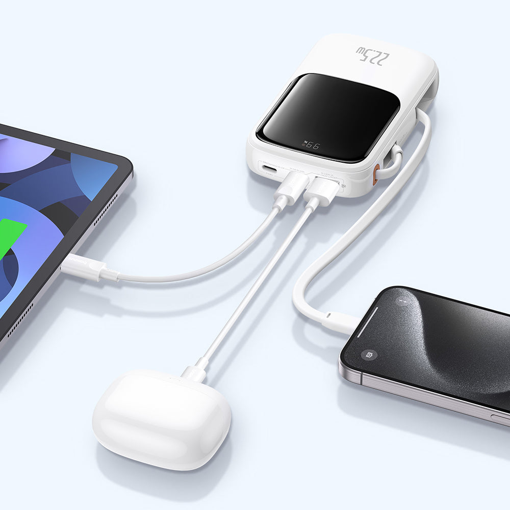 Външна батерия Baseus Qpow Pro+, 10000mAh, 22.5W, QC + PD, 1 x USB-A - 2 x USB-C, Бяла P10067101213-00