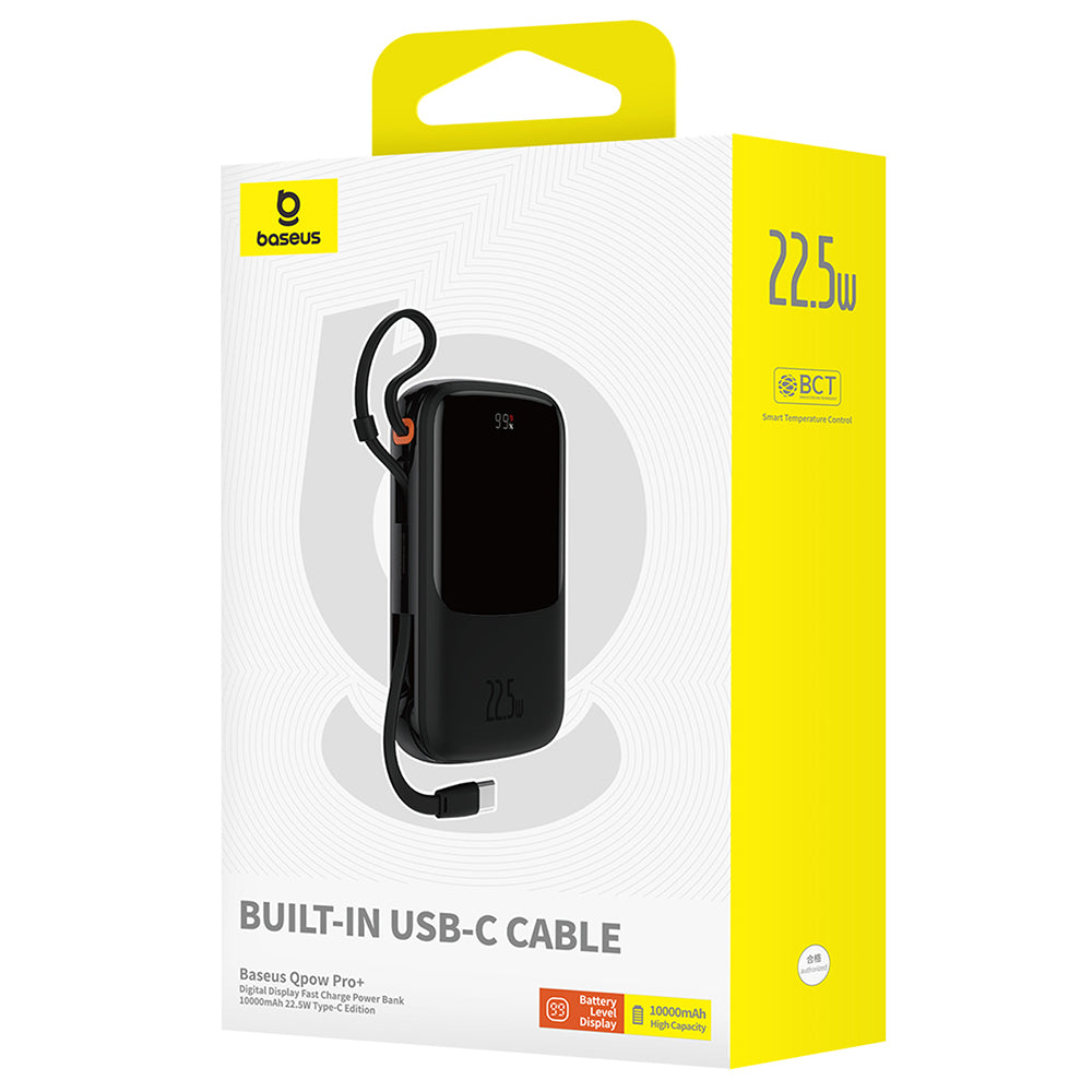 Външна батерия Baseus Qpow Pro+, 10000mAh, 22.5W, QC + PD, 1 x USB-A - 2 x USB-C, Черна P10067101113-00