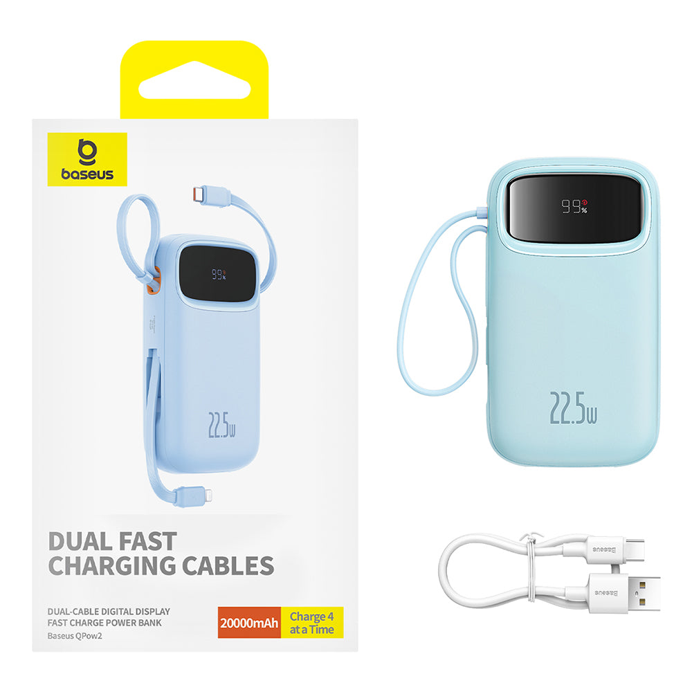 Външна батерия Baseus Qpow Pro+, 20000mAh, 22.5W, QC + PD, 1 x Lightning - 1 x USB-A - 2 x USB-C, Синя P10055002313-00