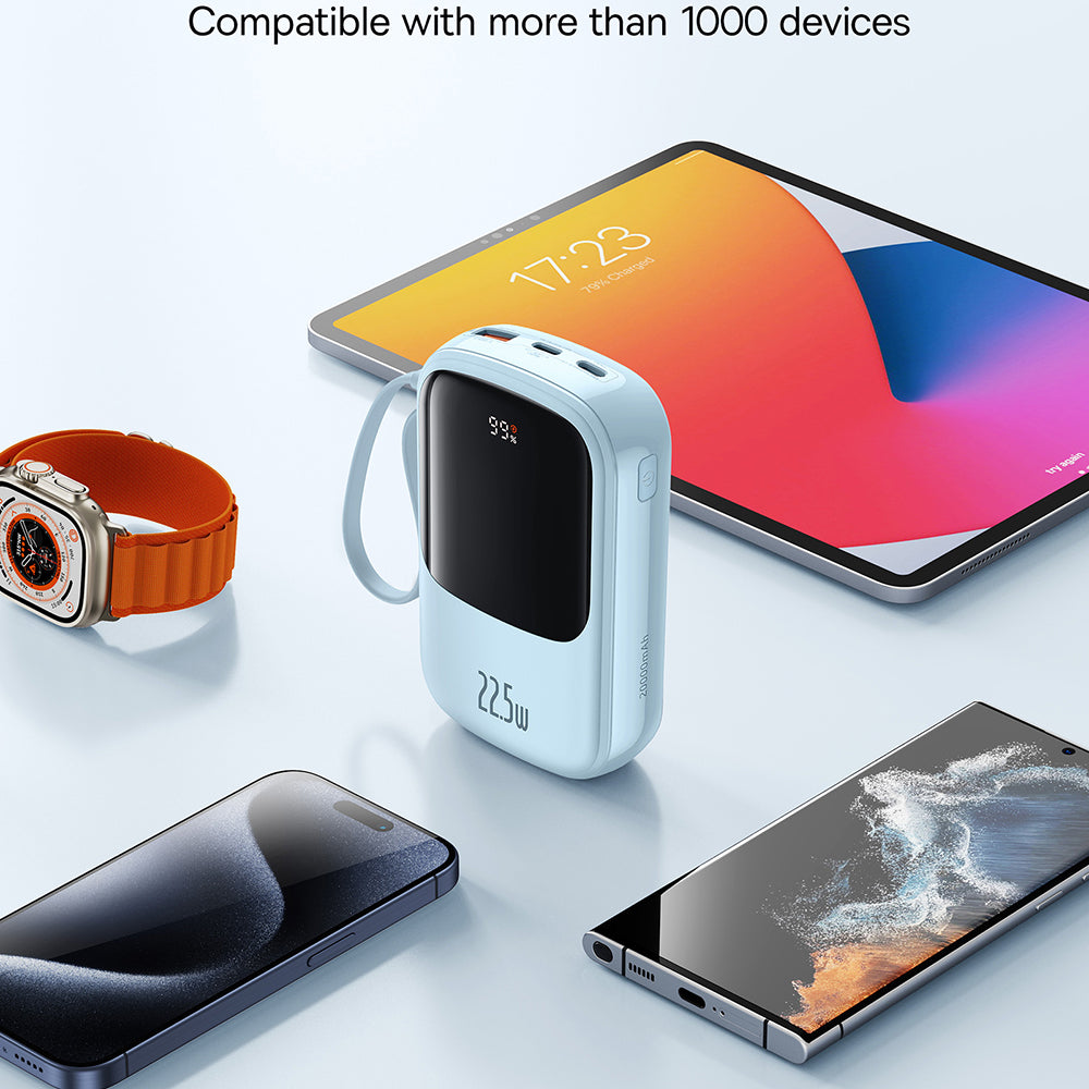 Външна батерия Baseus Qpow Pro+, 20000mAh, 22.5W, QC + PD, 1 x USB-A - 2 x USB-C, Синя P10067103313-00