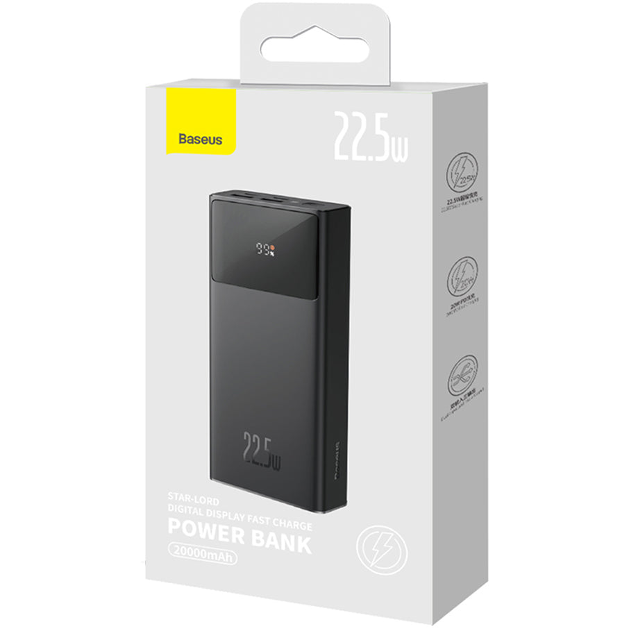 Външна батерия Baseus Star Lord, 20000mAh, 22.5W, QC + PD, 1 x USB-C - 2 x USB-A, Черна PPXJ080001