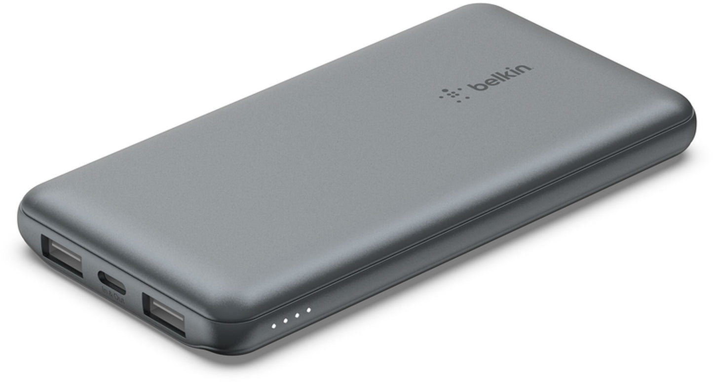 Външна батерия Belkin BoostCharge, 10000mAh, 15W, 1 x USB-C - 2 x USB-A, Сива BPB011btGY