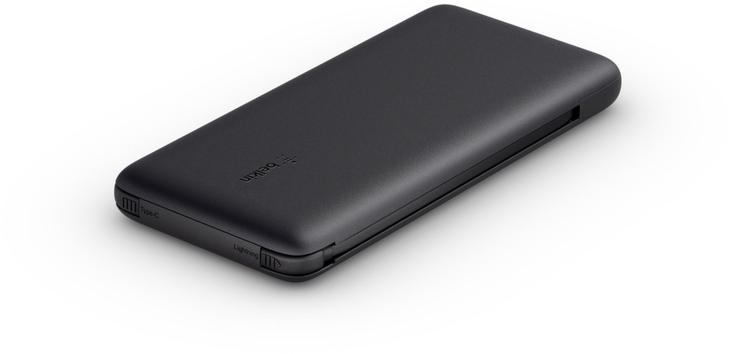 Външна батерия Belkin BoostCharge Plus, 10000mAh, 23W, QC + PD, 1 x Lightning - 2 x USB-C, Черна BPB006btBLK