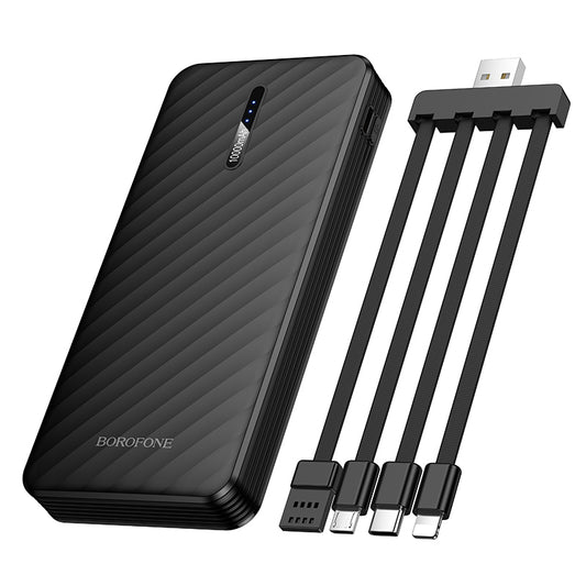 Външна батерия Borofone BJ84 Smooth, 10000mAh, 10W, 1 x Lightning - 1 x microUSB - 1 x USB-A - 1 x USB-C, Черна