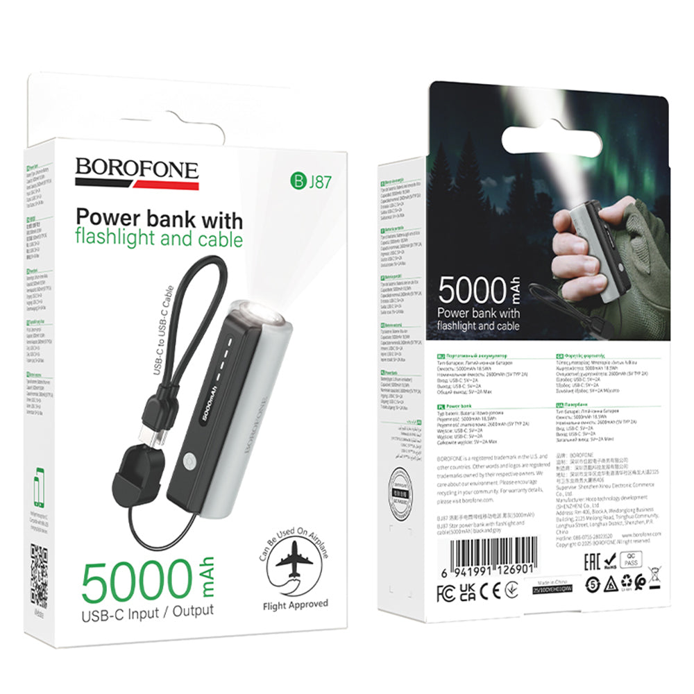 Външна батерия Borofone BJ87 Star, 5000mAh, 10W, 1 x USB-C, Сива
