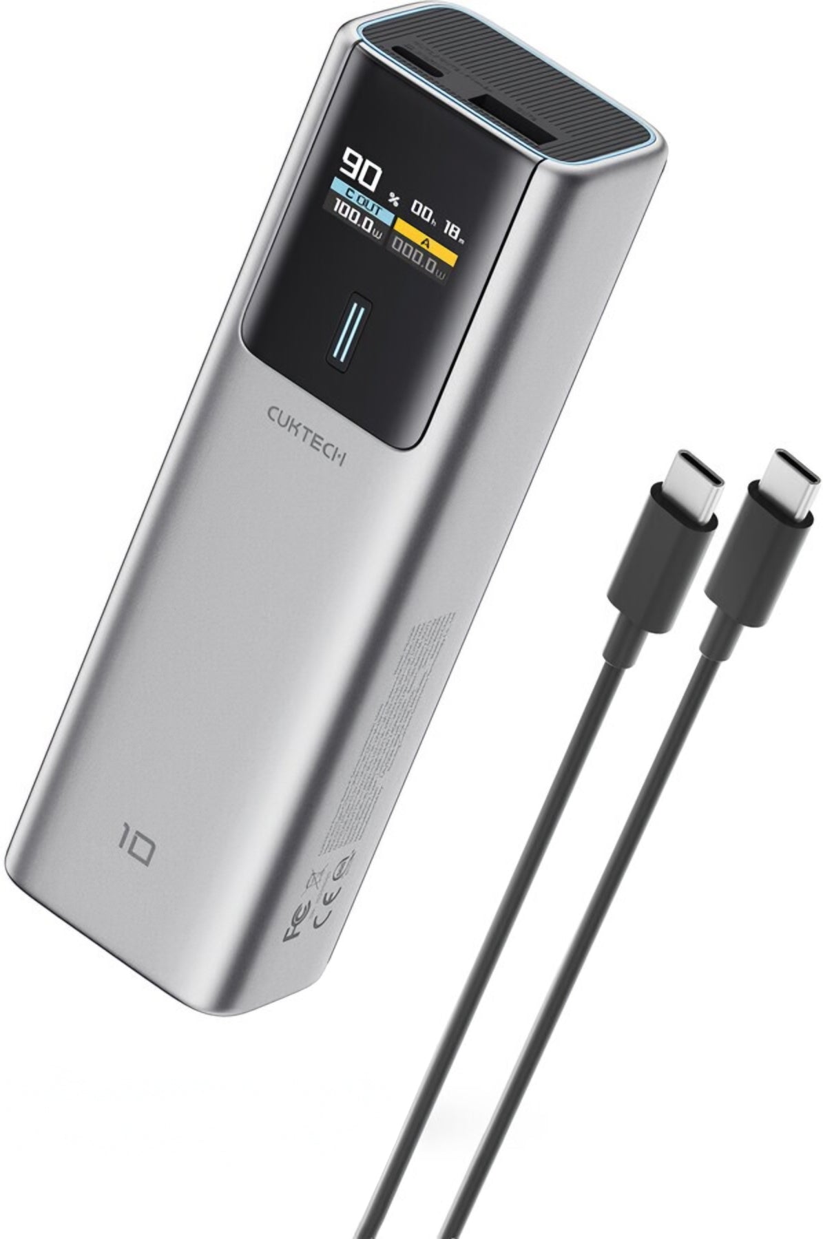 Външна батерия Cuktech, 10000mAh, 150W, QC + PD, 1 x USB-A - 1 x USB-C, Сива CKPB100PGLBK