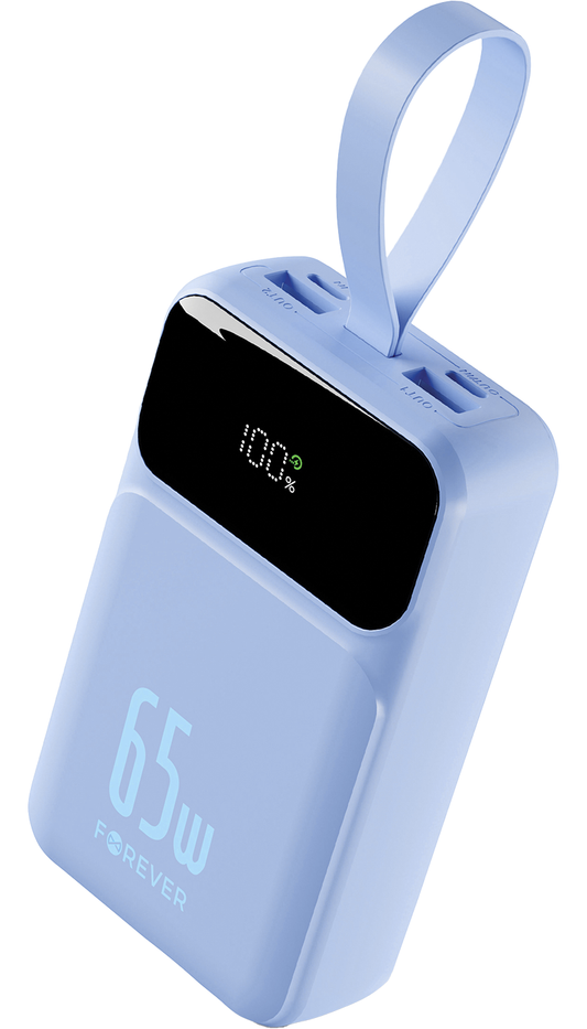 Forever Vibe-TB65 External Battery, 20000mAh, 65W, QC + PD, 2 x USB-A - 2 x USB-C, Blue