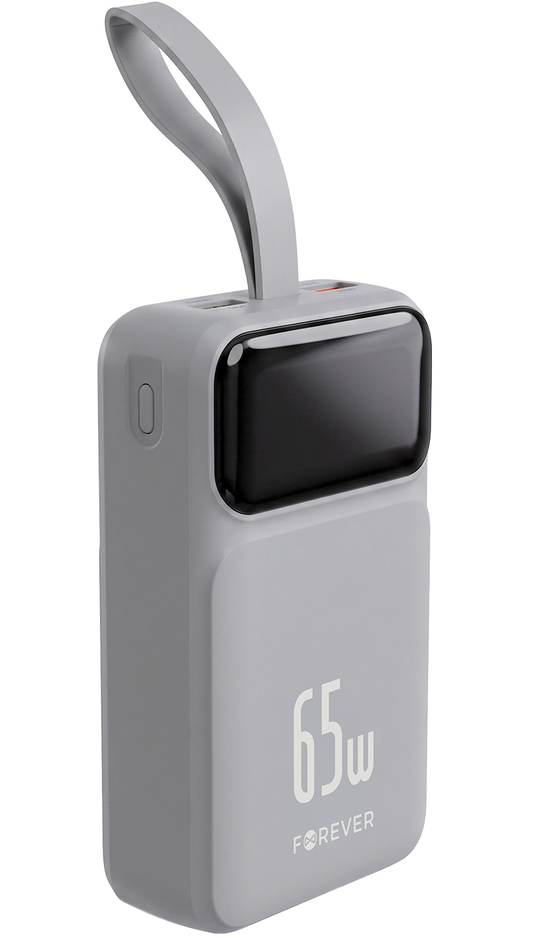 Forever Vibe-TB65 External Battery, 20000mAh, 65W, QC + PD, 2 x USB-A - 2 x USB-C, Gray