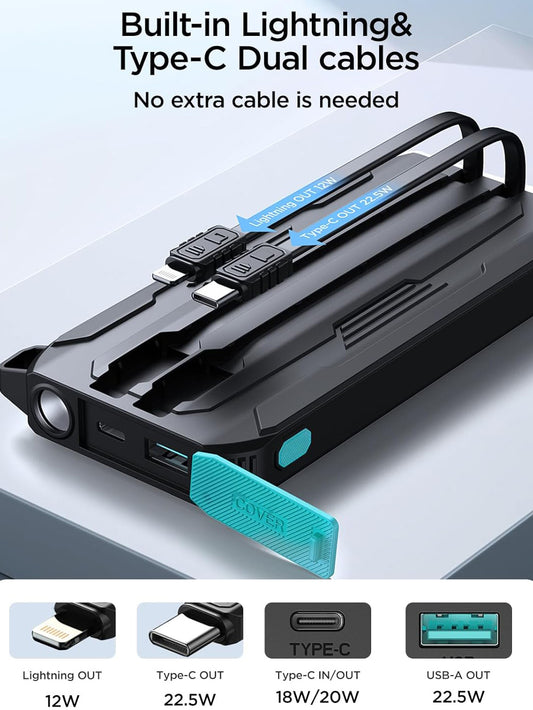 Външна батерия Joyroom JR-L017, 10000mAh, 22.5W, QC + PD, 1 x Lightning - 1 x USB-A - 2 x USB-C, Черна
