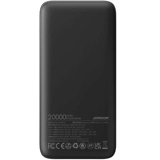 Joyroom JR-PBF16 Външна батерия, 20000mAh, 22,5W, QC + PD, 1 x USB-C - 2 x USB-A, черна