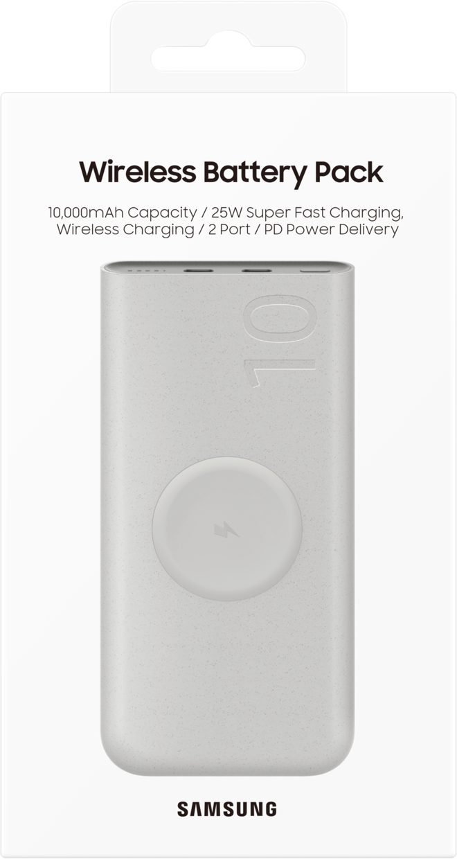 Външна батерия Wireless Samsung, 10000mAh, 25W, PD + FQI, 1 x QI - 2 x USB-C, Бежова EB-U2510XUEGEU