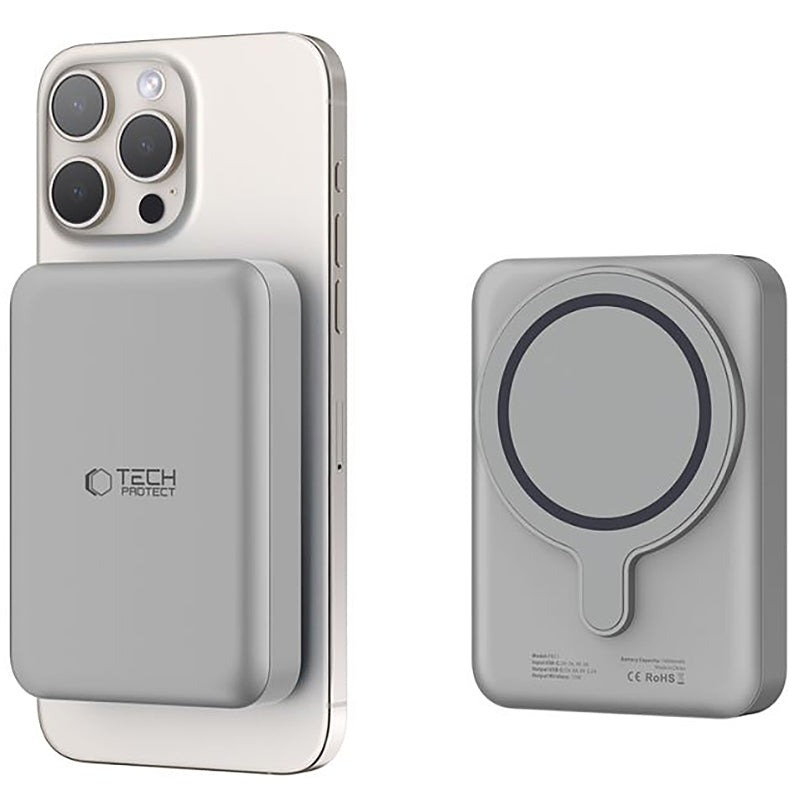 Външна безжична батерия Tech-Protect PB11 LifeMag, 10000mAh, 15W, PD + FQI, 1 x QI - 1 x USB-C, сива