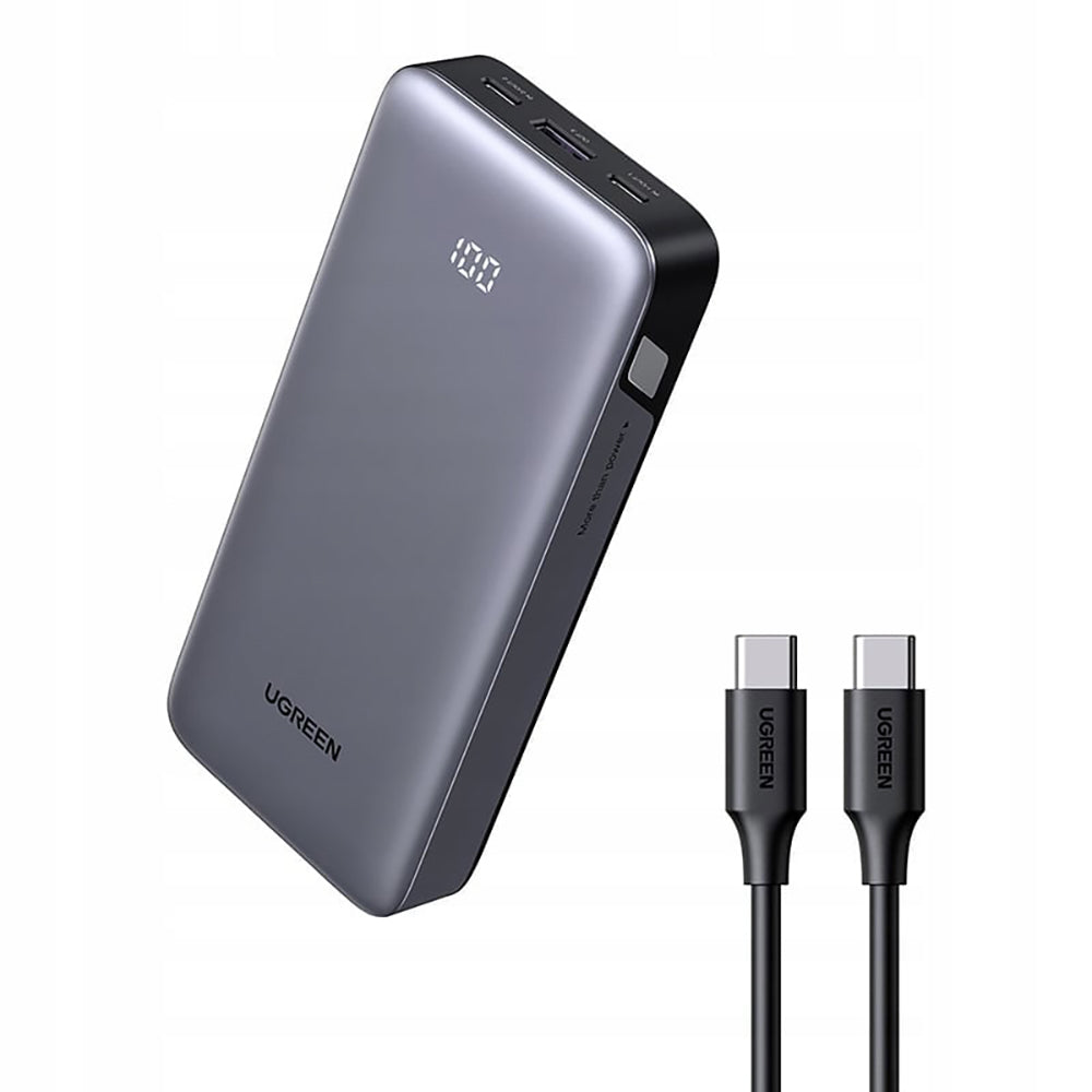 Външна батерия UGREEN Nexode PB532 (55989B), 20000mAh, 30W, QC + PD, 1 x USB-A - 2 x USB-C, Сив