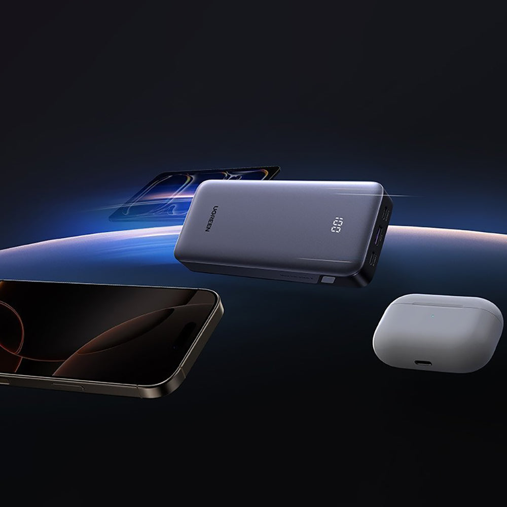 Външна батерия UGREEN Nexode PB532 (55989B), 20000mAh, 30W, QC + PD, 1 x USB-A - 2 x USB-C, Сив