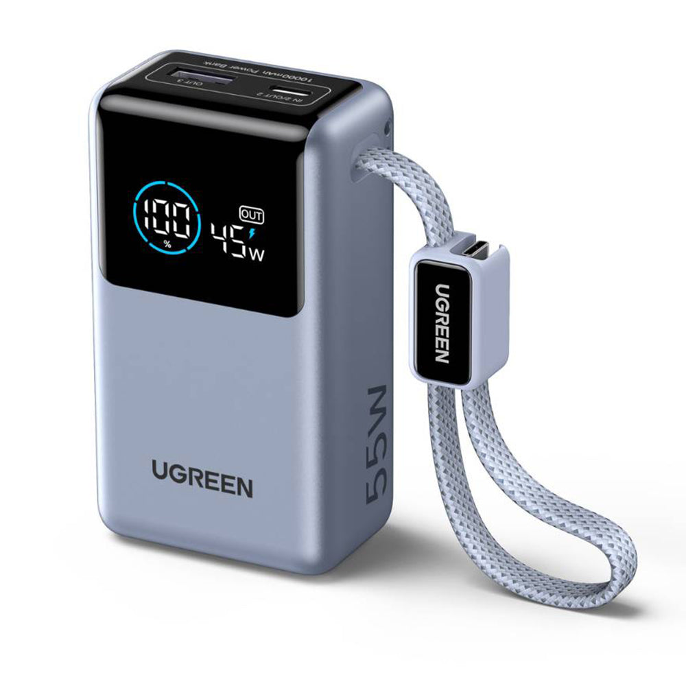 Външна батерия UGREEN Nexode Pro PB727 (75701B), 10000mAh, 55W, QC + PD, 1 x USB-A - 2 x USB-C, Сив