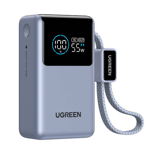 Външна батерия UGREEN Nexode Pro PB727 (75701B), 10000mAh, 55W, QC + PD, 1 x USB-A - 2 x USB-C, Сив