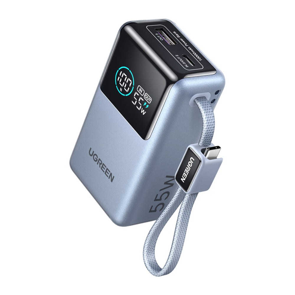 Външна батерия UGREEN Nexode Pro PB727 (75701B), 10000mAh, 55W, QC + PD, 1 x USB-A - 2 x USB-C, Сив