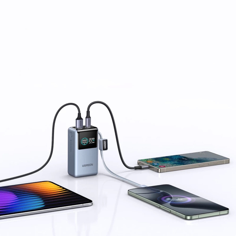 Външна батерия UGREEN Nexode Pro PB727 (75701B), 10000mAh, 55W, QC + PD, 1 x USB-A - 2 x USB-C, Сив