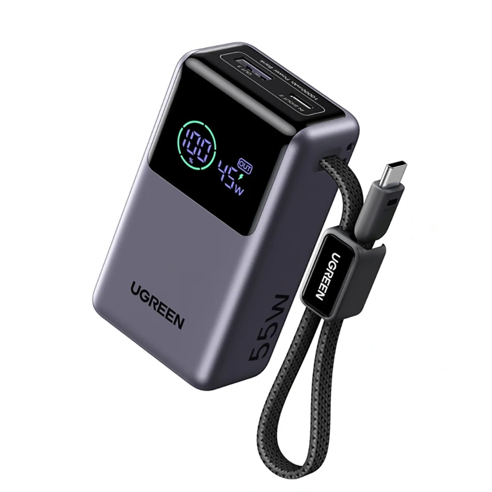 Външна батерия UGREEN Nexode Pro PB727 (85301B), 10000mAh, 55W, QC + PD, 1 x USB-A - 2 x USB-C, Сива