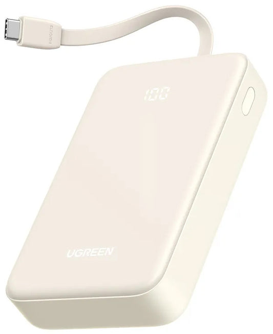 Външна батерия UGREEN PB521, 20000mAh, 30W, QC + PD, 1 x USB-A - 2 x USB-C, Бяла