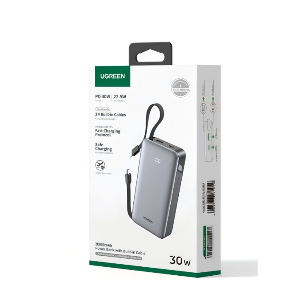 Външна батерия UGREEN PB528 (55985B), 20000mAh, 30W, QC + PD, 1 x USB-A - 3 x USB-C, Сив