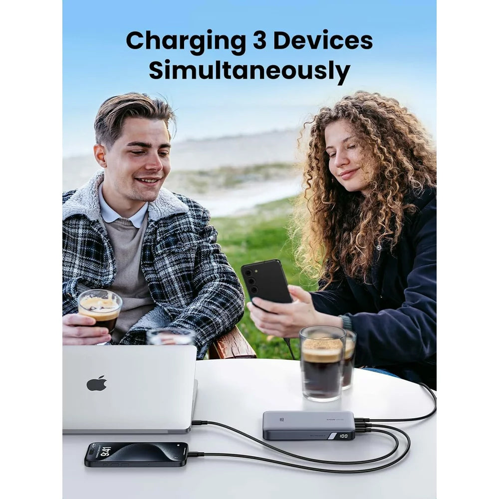 Външна батерия UGREEN PB720 Nexode, 20000mAh, 100W, QC + PD, 1 x USB-A - 2 x USB-C, Сивa