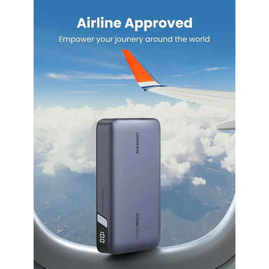 Външна батерия UGREEN PB720 Nexode, 20000mAh, 100W, QC + PD, 1 x USB-A - 2 x USB-C, Сивa