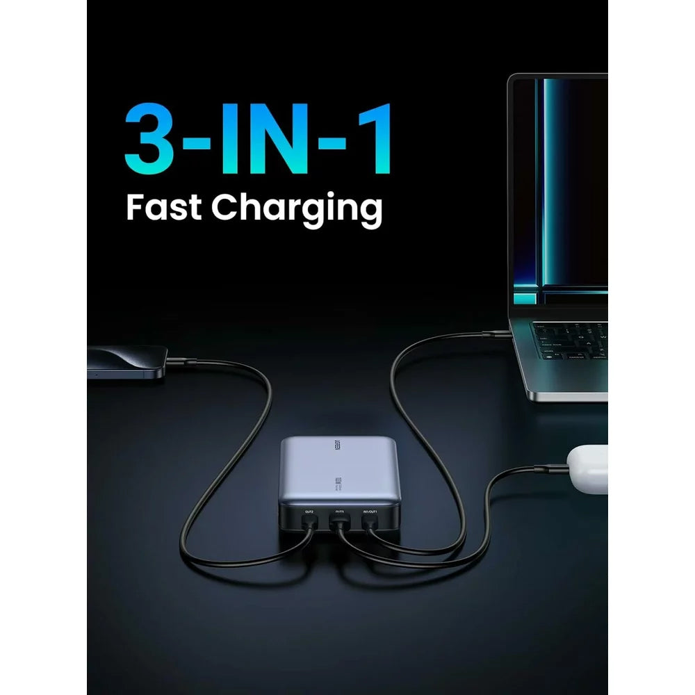 Външна батерия UGREEN PB720 Nexode, 20000mAh, 100W, QC + PD, 1 x USB-A - 2 x USB-C, Сивa