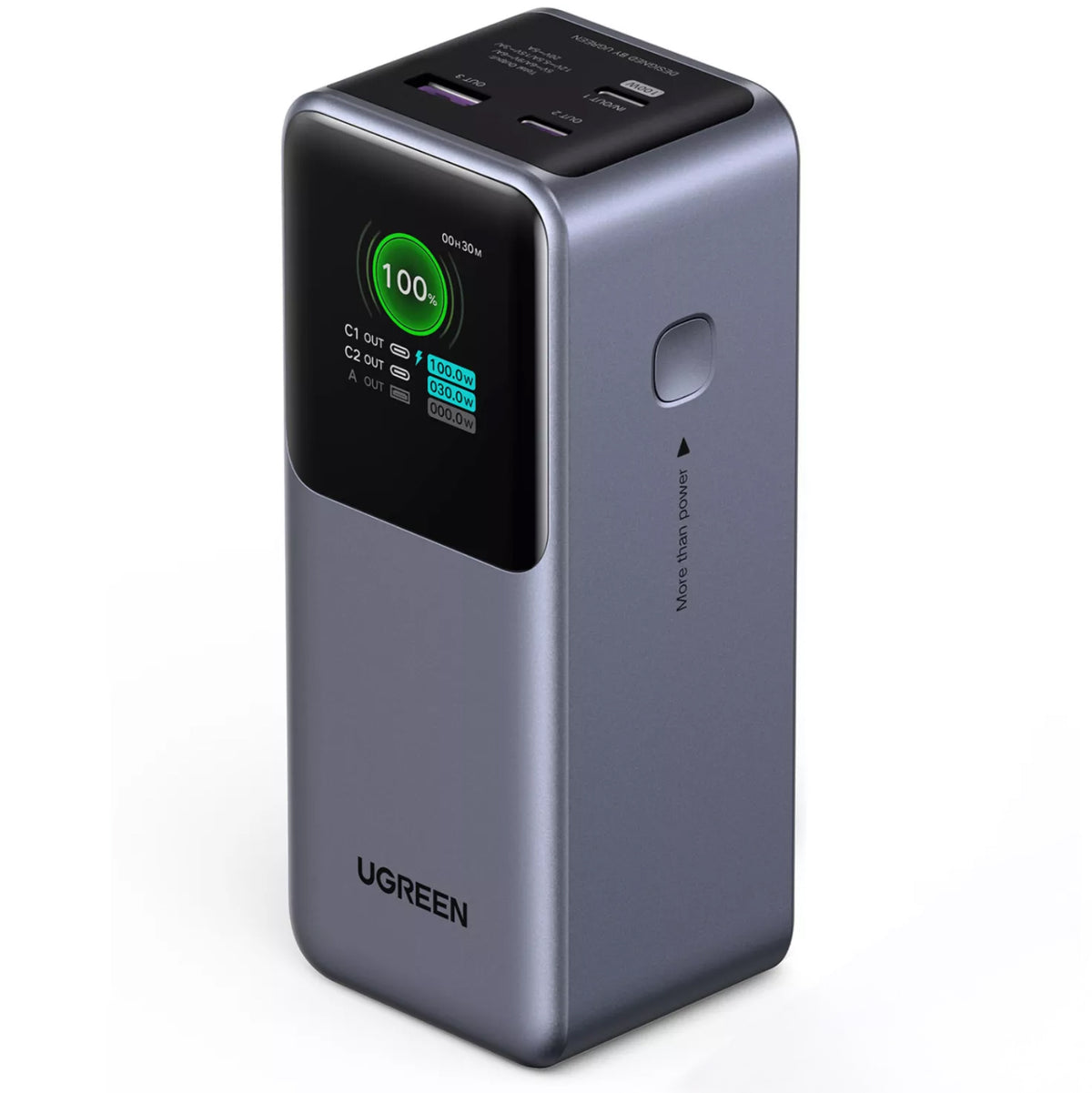 Външна батерия UGREEN PB721, 20000mAh, 130W, QC + PD, 1 x USB-A - 2 x USB-C, Сивa
