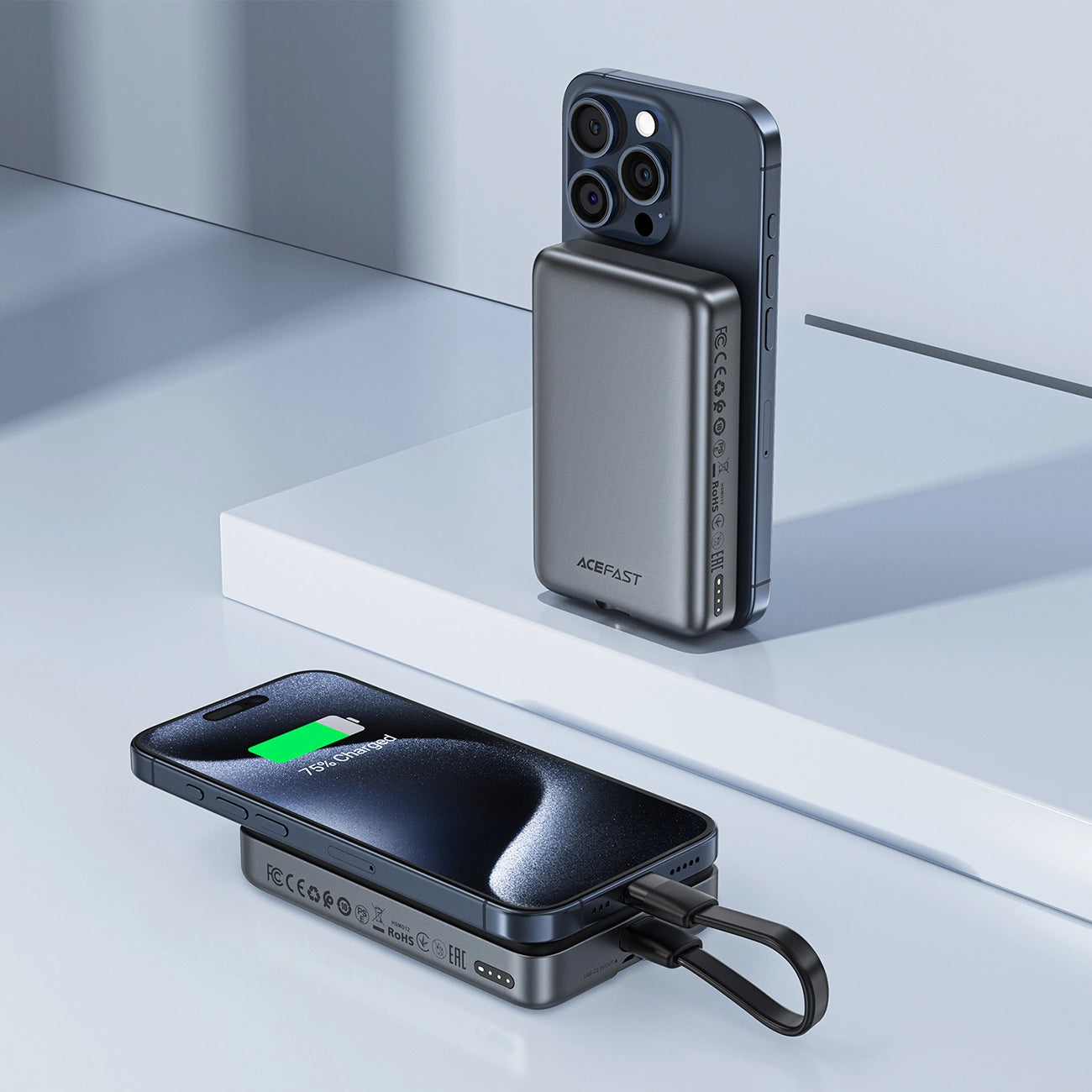 Външна батерия Wireless Acefast M10, 10000mAh, 30W, PD + FQI, 1 x QI - 2 x USB-C, Черна